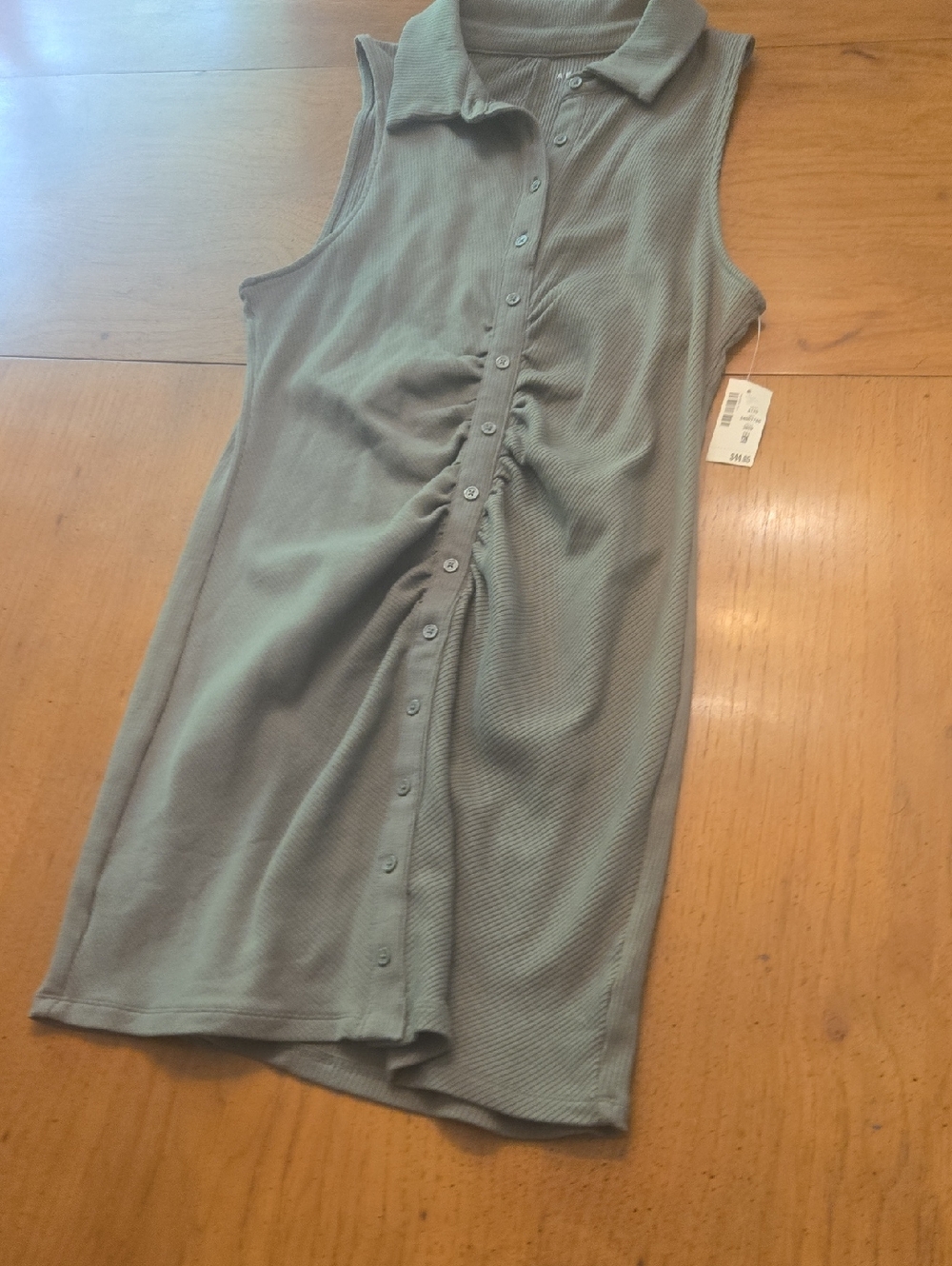 Aeropostale Sleeveless Polo Button-Front Midi Dress in Sage Green